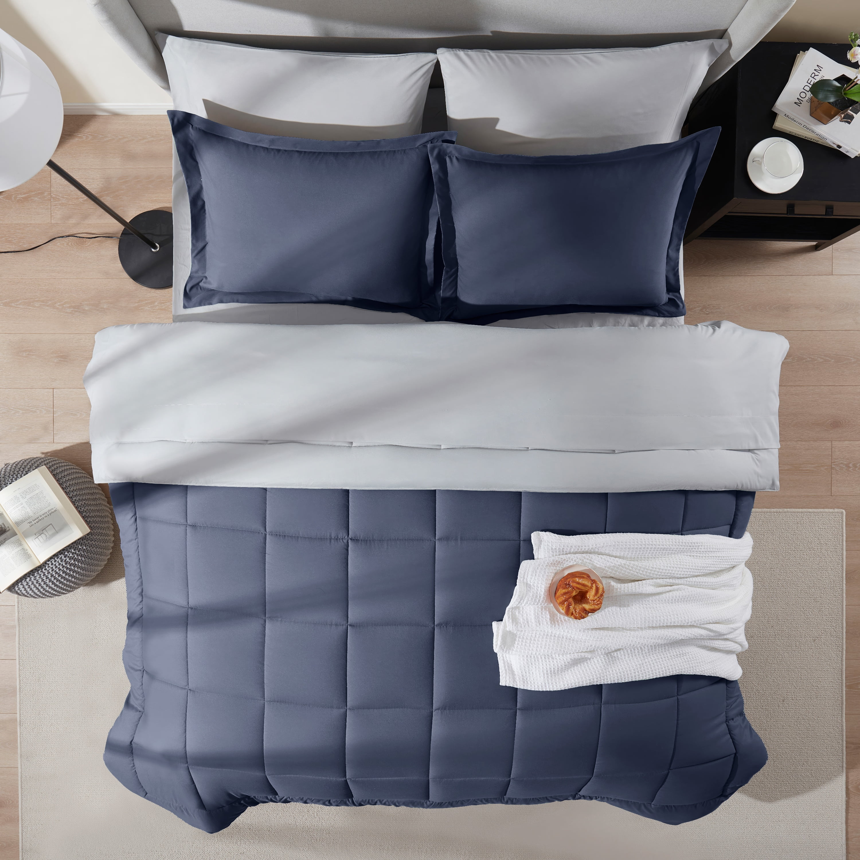 LammaLoe Twin XL Comforter Set, With Sheets, Reversible Bed In A Bag 5 Piece, Bedding Set, Navy