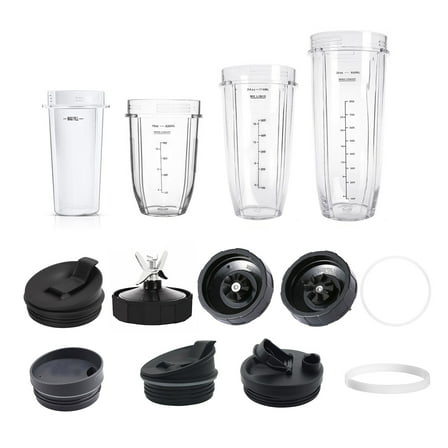 BIBABLYKE Blender Replacement Parts 7 Fins Extractor Blade Assembly Flat / Flip Seal Lid Rubber Gasket Cup for Blender