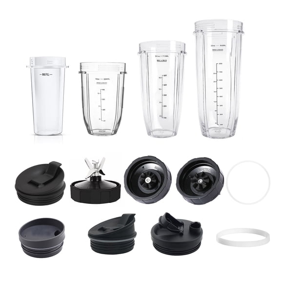 BIBABLYKE Blender Replacement Parts 7 Fins Extractor Blade Assembly Flat / Flip Seal Lid Rubber Gasket Cup for Blender