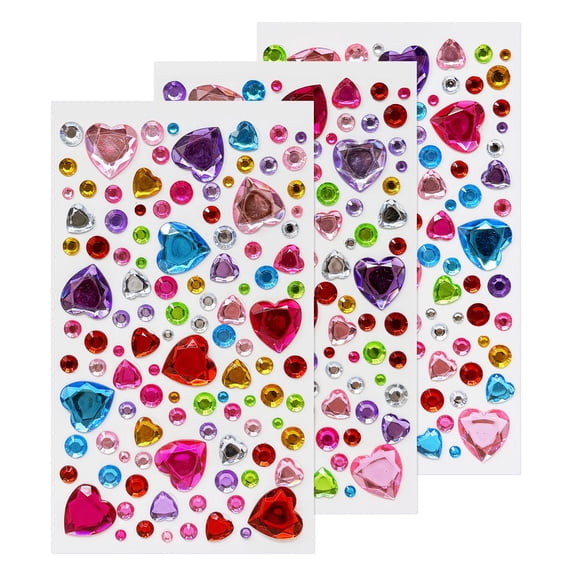 Wrapables 327pcs Acrylic Self Adhesive Crystal Rhinestone Gem Stickers, DIY, Arts & Crafts Supplies (3 sheets), Hearts