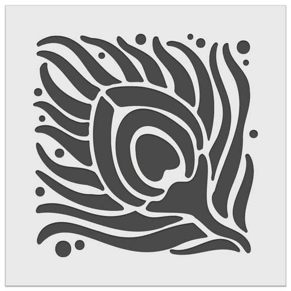 Artsy Peacock Feather Square DIY Cookie Wall Craft Stencil - 5.5 Inch