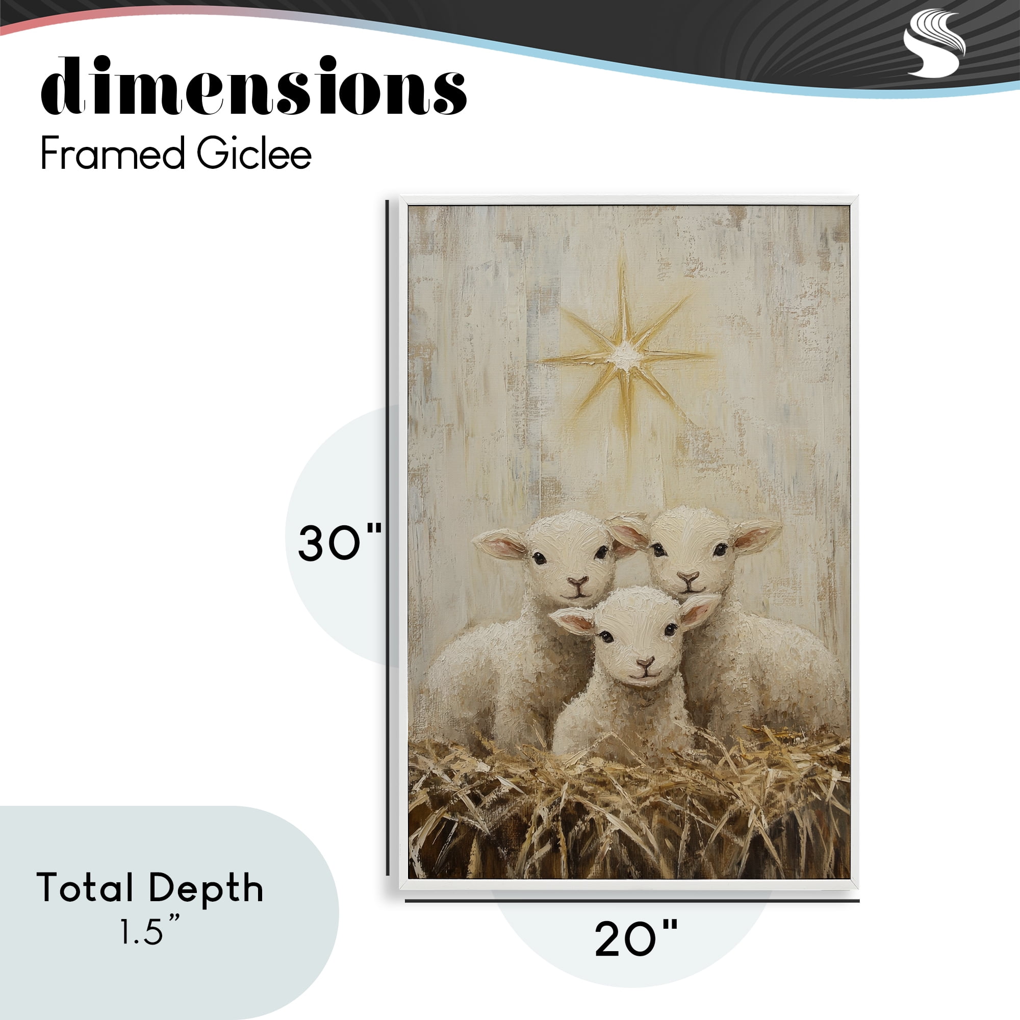 Christmas Lambs Trio White Framed Giclee Art, design by Petal Prints Design