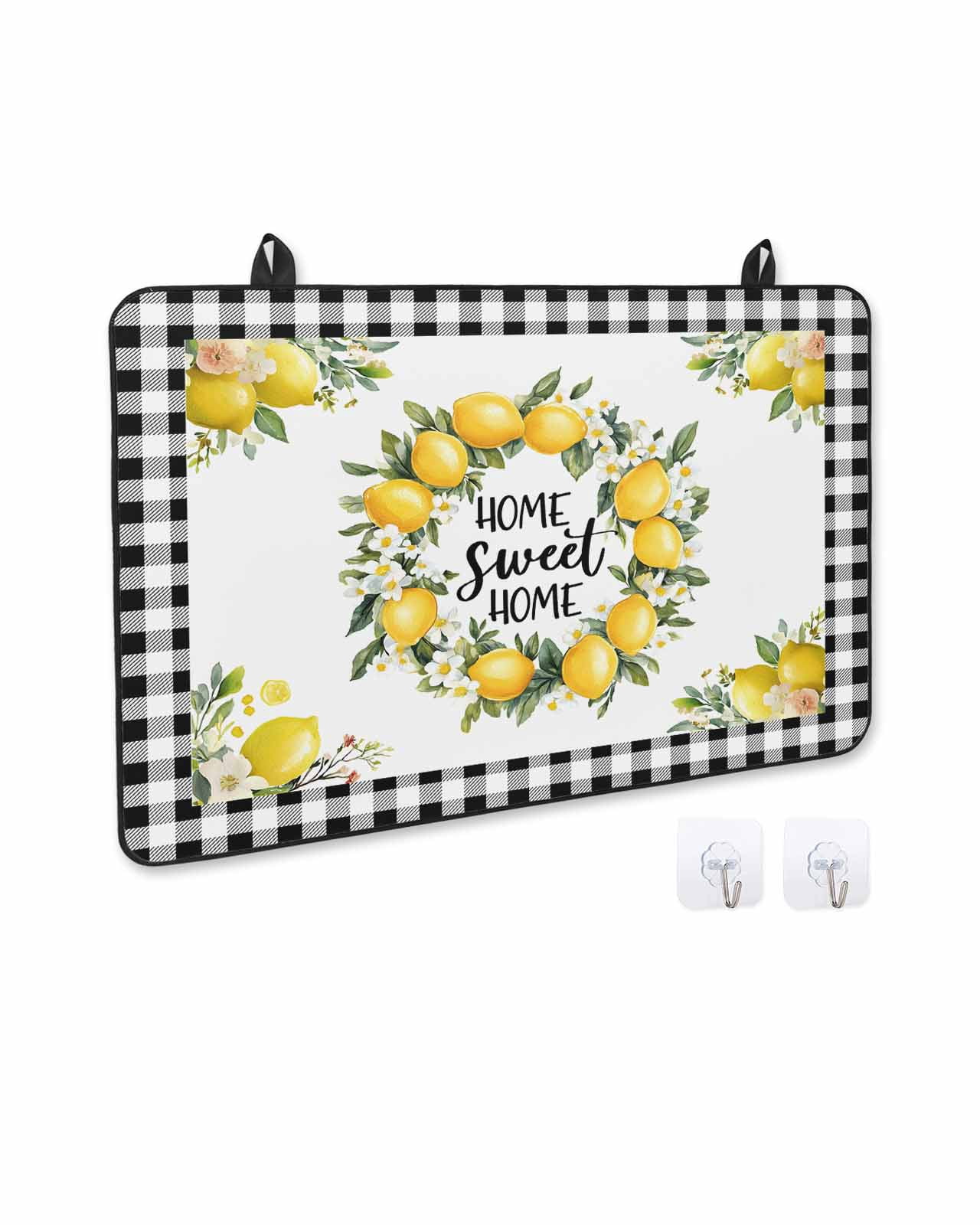 nqOlkjepod Large Induction Cooktop Protector Mat 24"x21", Summer Yellow Lemon Stove Top Covers for Electric Stove, Black Buffalo Plaid Farmhouse Stove Burner Cover Mats, Glass Top Stove Cover