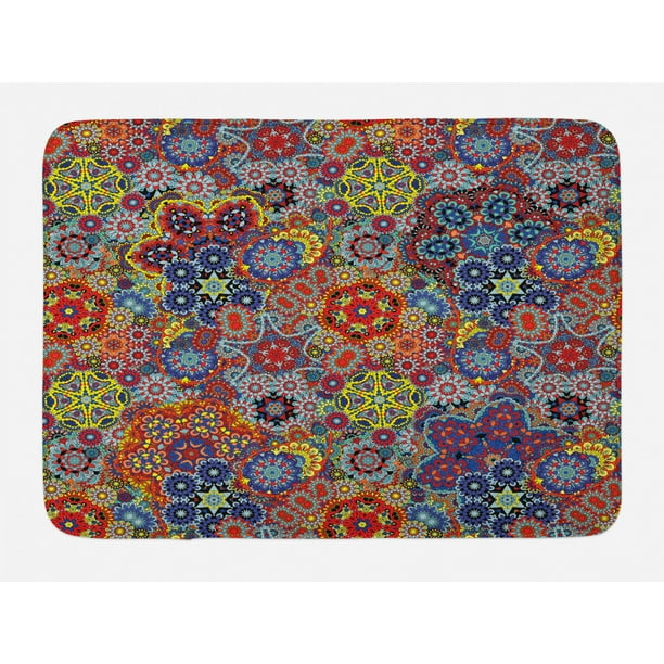  Batik  Bath Mat Vintage  Combined Nested Paisley Motif  
