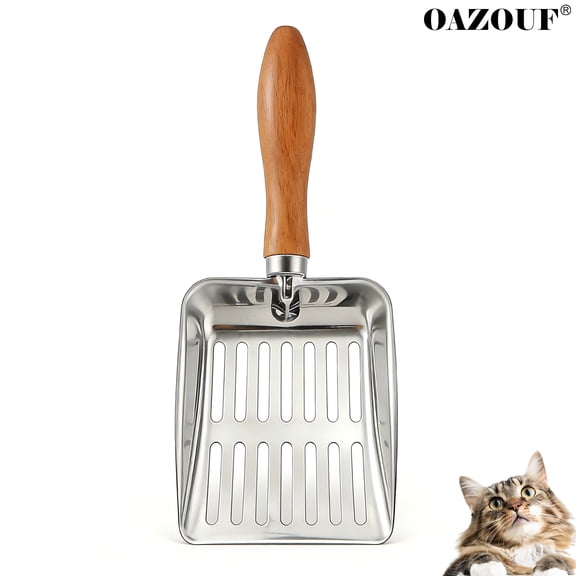 OAZOUF Stainless Steel Cat Litter Scoop, Heavy Duty Kitty Metal Scooper with Ergonomic Handle for Litter Box Clean, Silver