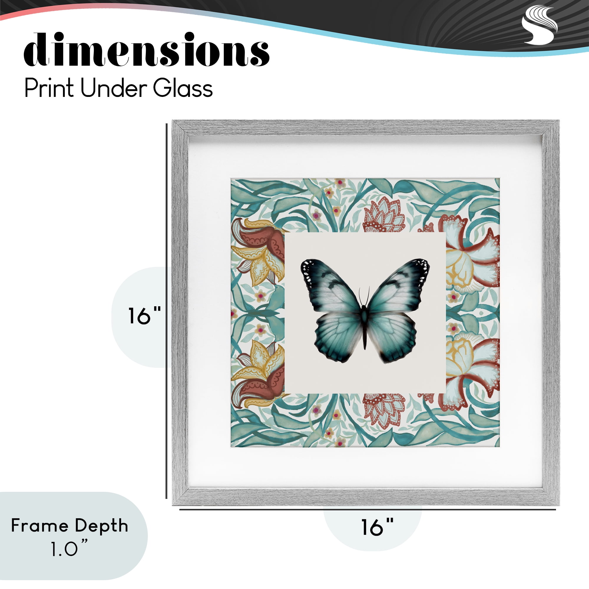 Stupell Industries Blue Toned Baroque Butterfly Gray Framed Print Under Glass, design by Elizabeth Medley