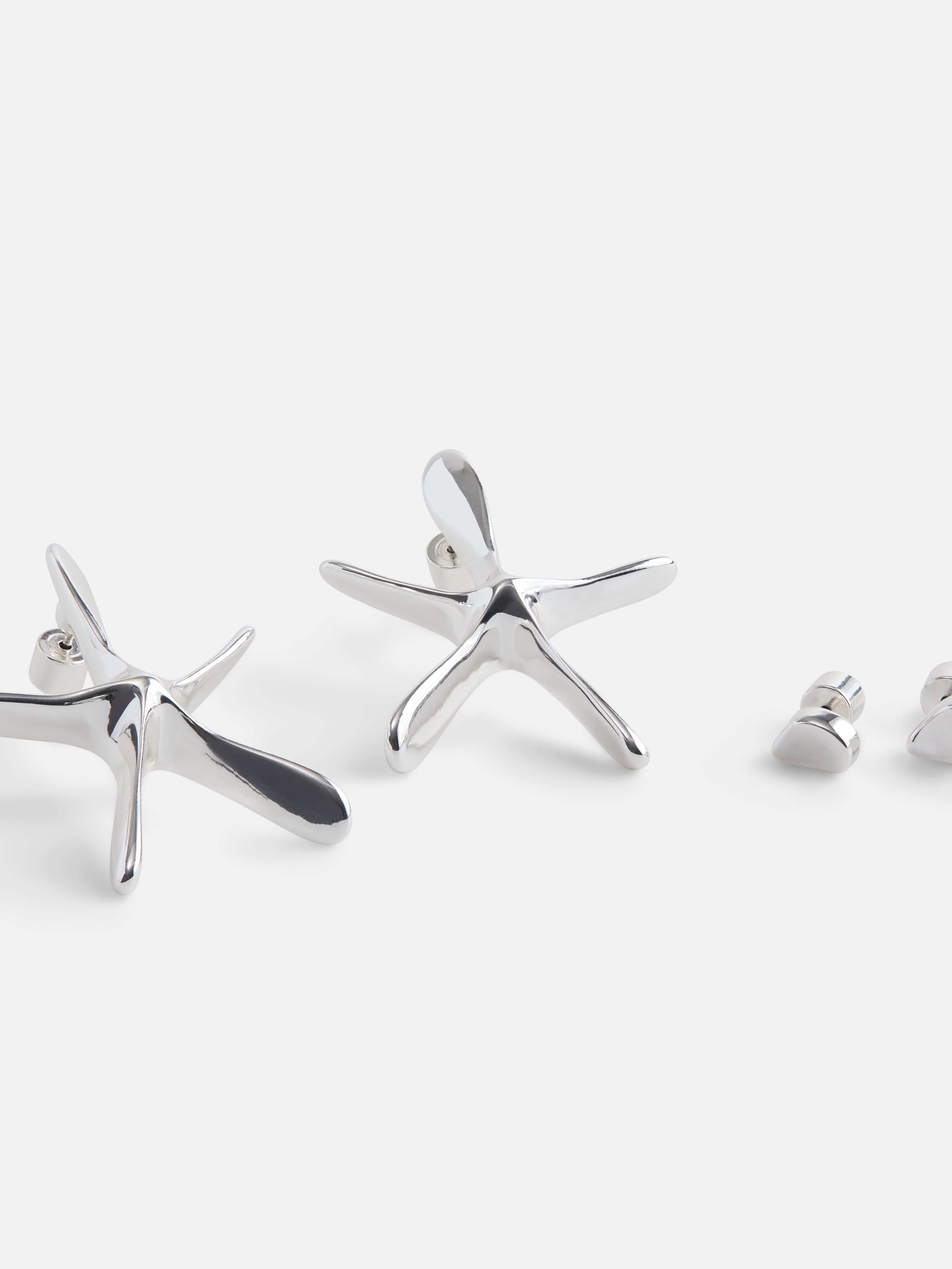 Scoop Women's Starfish Silver Tone Stud Earrings Set