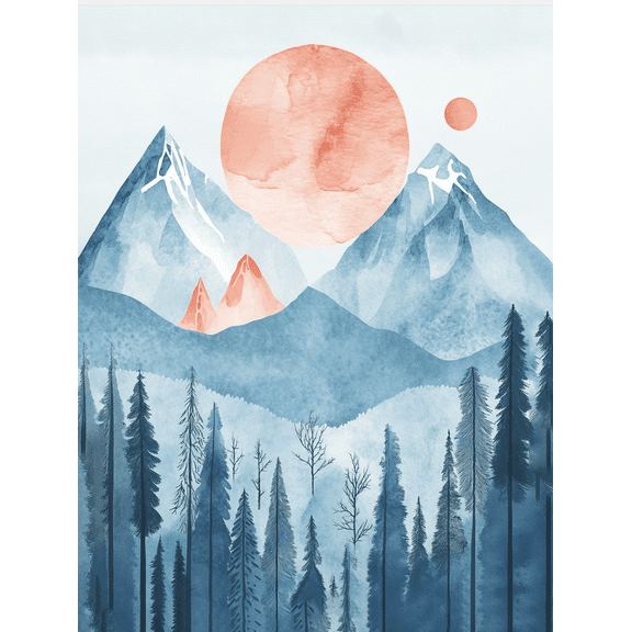 Blue Mountain Watercolor Landscape Canvas Print/Wall Art, Suitable for Living Room, Bedroom, Office, Dining Room, and Bathroom Decor.