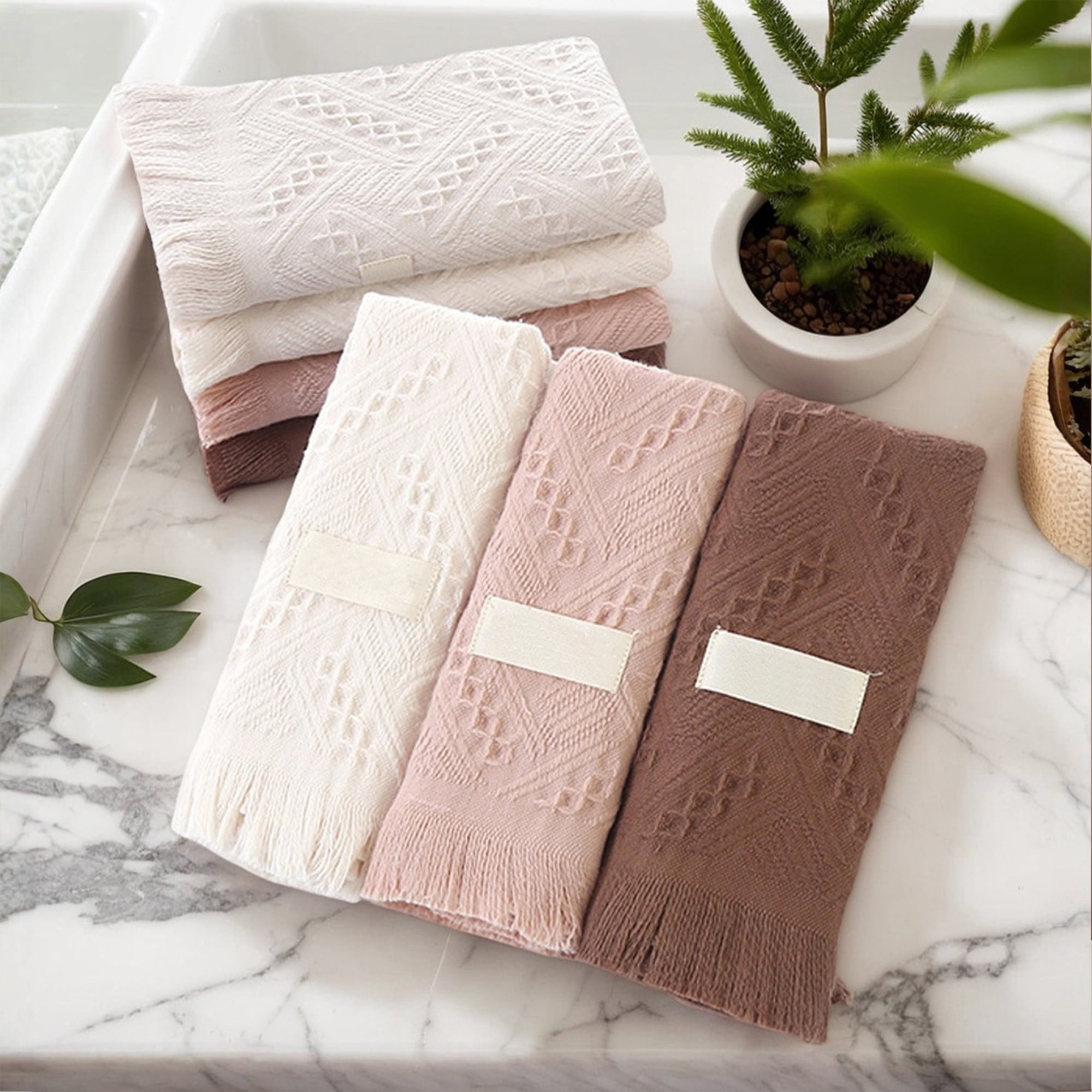 Unique Bargains 4 Pcs Jacquard Pattern Soft Hand Towel Set 13" x 29" Beige