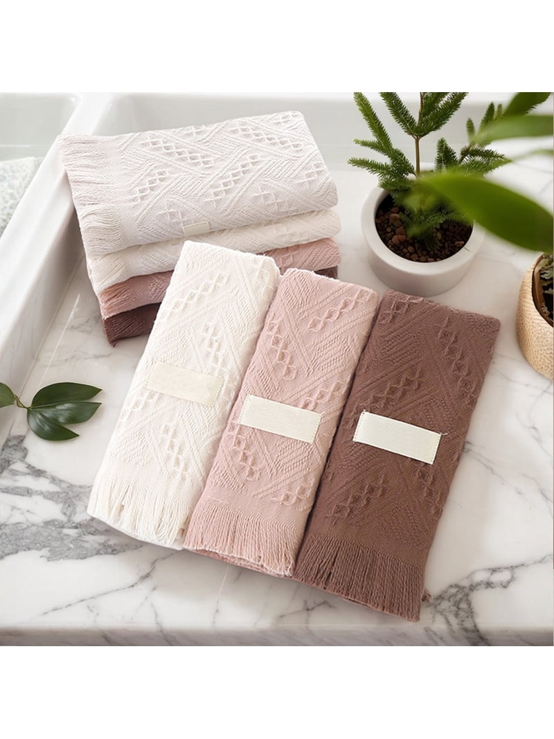Unique Bargains 3 Pcs Soft Absorbent Towels Pink/Brown 13