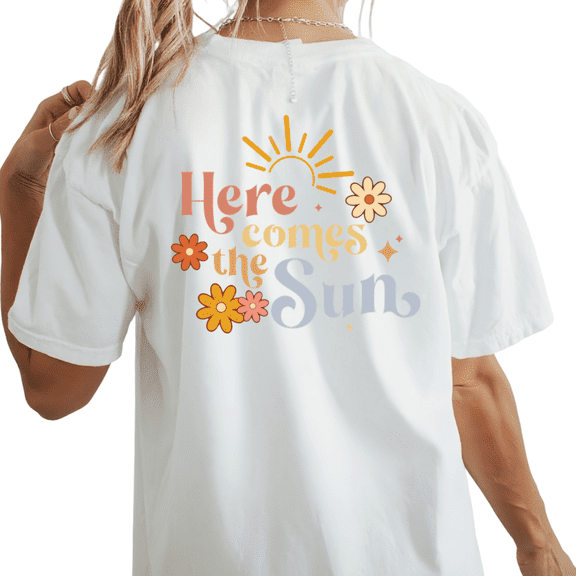 UNISHE Vintage Here Comes The Sun Womens Print Tshirt Graphic Tees White/Black S-5XL Tops