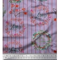thumbnail image 3 of Soimoi Purple Satin Silk Fabric Wreath & Stripe Printed Fabric 1 Yard 42 Inch Wide, 3 of 3