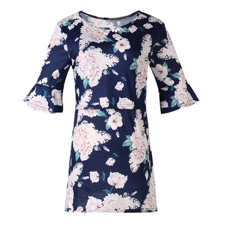 

Wesracia Women Maternity Flare Sleeve Floral Print Nursing Tops T-shirt For Breastfeeding