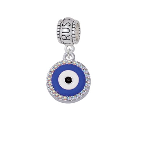 Large Blue Evil Eye with AB Crystal Border - Trust In God Charm Bead