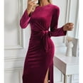thumbnail image 5 of Velvet Cocktail Dress for Women, Fall Christmas Holiday Dress, Long Sleeves Party Formal Dress XL, 5 of 9