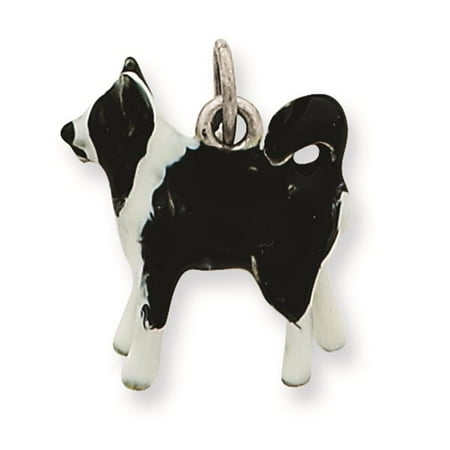 925 Sterling Silver Enameled Border Collie Dog Solid Charm Pendant