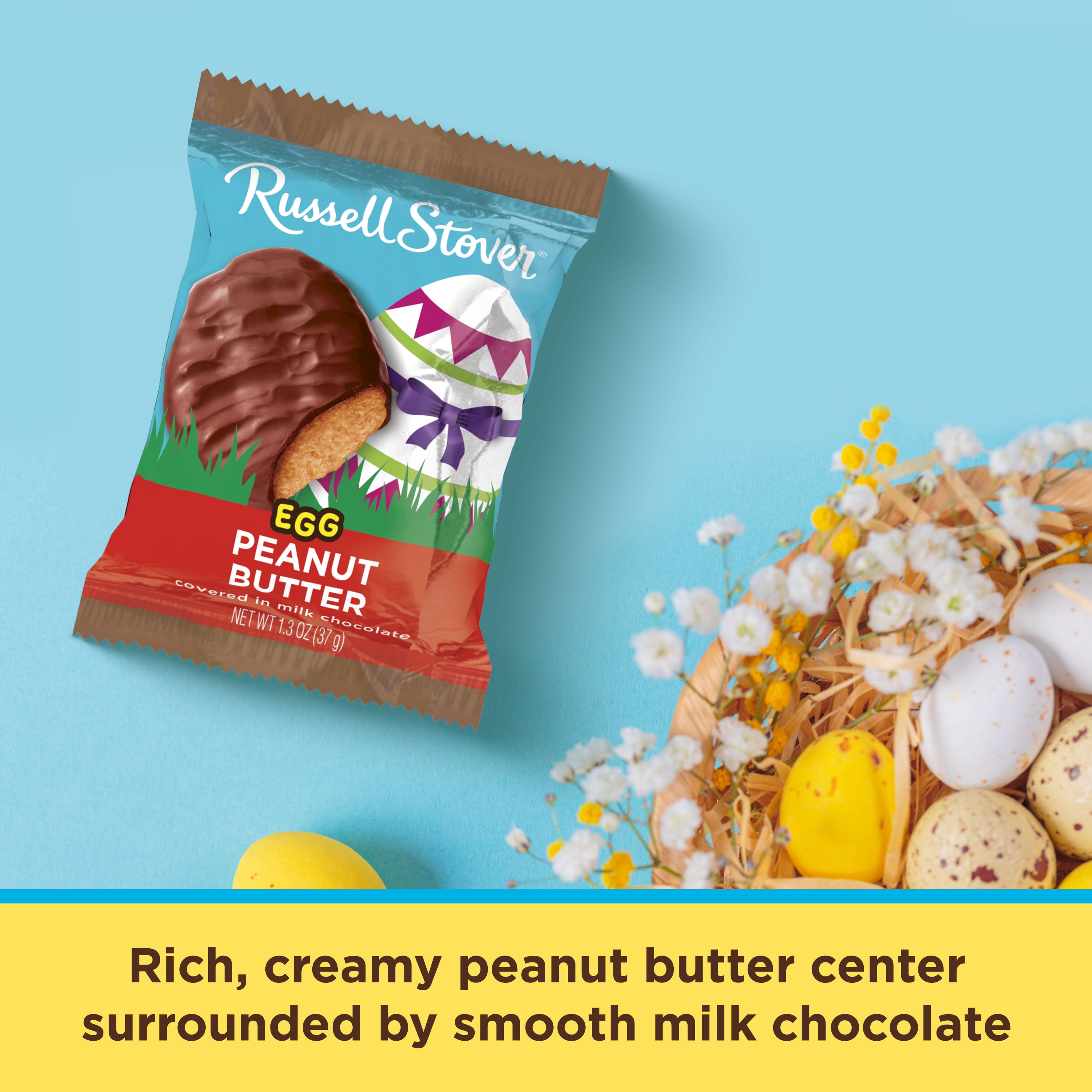 RUSSELL STOVER Easter Peanut Butter Milk Chocolate Easter Egg, 1.3 oz. (Pack of 18)