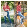 thumbnail image 7 of KLL Hello Summer Flamingo Print Women's Long Sleeve Pajamas with Pants Sleepwear Loungewear 2 Set-Medium, 7 of 7