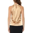 thumbnail image 3 of INSPIRE CHIC Women's Elegant Summer Pleated Mock Neck Tops Sleeveless Halter Tank Satin Blouse S Champagne Gold, 3 of 6