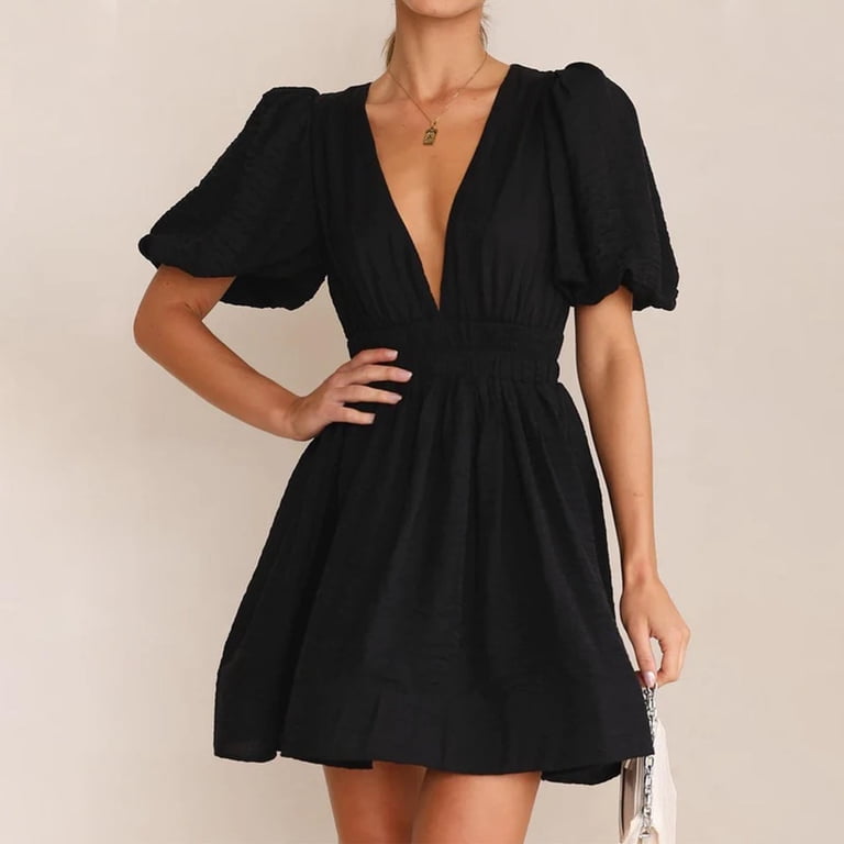 Nxznwn Women's Deep V Neck Mini Dress Y2K Puff Sleeve Ruched High Waist A-Line Short Dresses Cocktail Party Dresses - Walmart.com Nxznwn Women's Deep V Neck Mini Dress Y2K Puff Sleeve Ruched High Waist A-Line Short Dresses Cocktail Party Dresses - Walmart.com