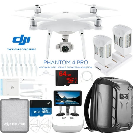 DJI Phantom 4 Pro+ Quadcopter Drone with the All-New DJI Phantom Camera Plus Extra Battery + Charging Hub and Custom Backpack 64GB Memory Bundle (CP.PT.000549)
