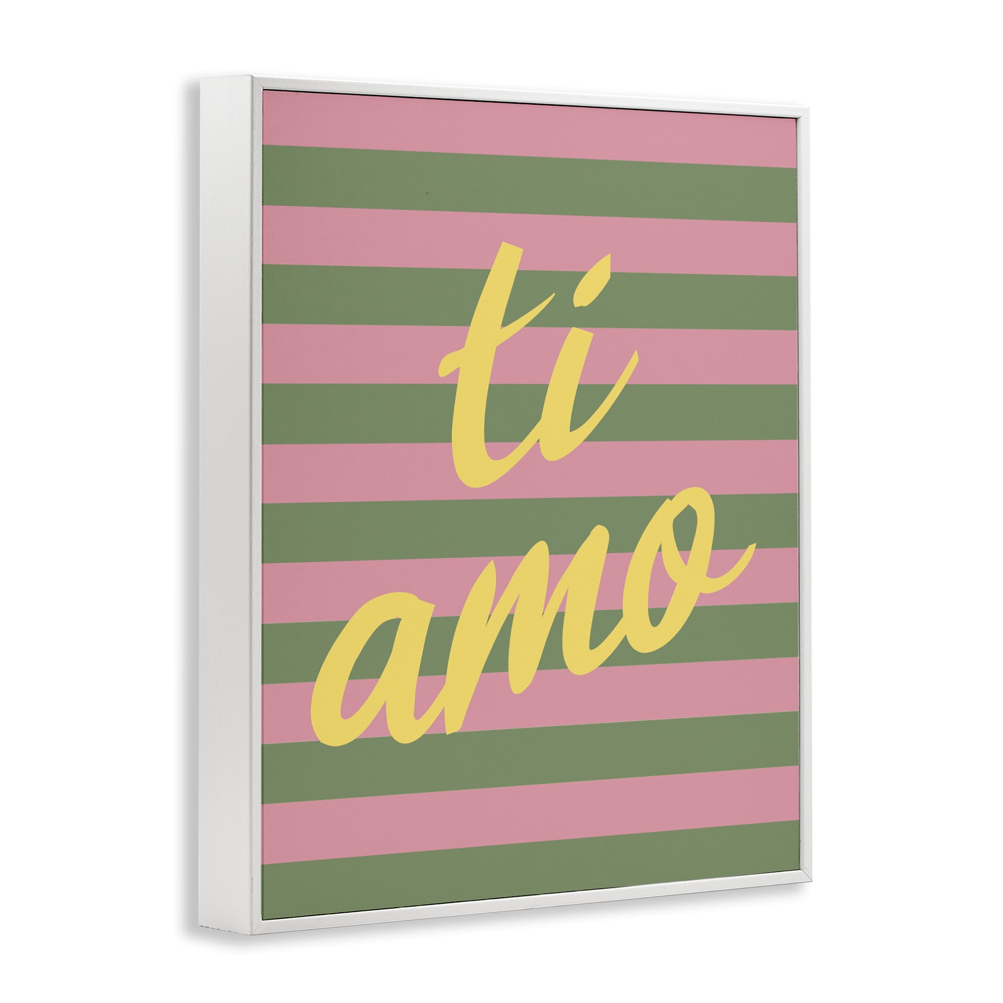 Stupell Industries Ti Amo Pink Green Stripes White Framed Giclee Art, design by SD Graphics Studio