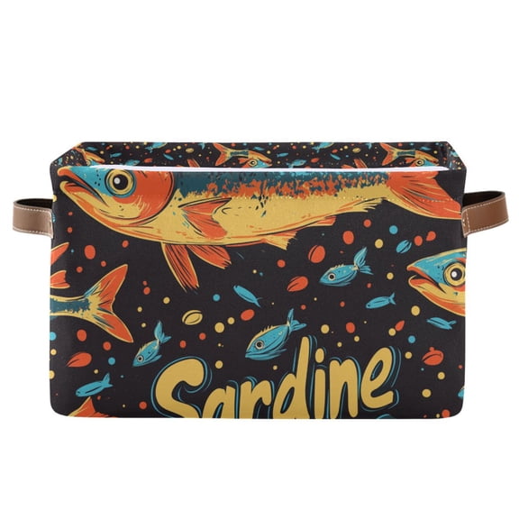 Yayeee Canvas Storage Basket with Handles for Shelves Fabric Bins Closet Organizer, Black Sardines Pattern