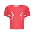thumbnail image 5 of Dealovy Going out Tops for Women Bowknot Short Sleeve Crop T-Shirts Round Neck Summer Basic Tees, 5 of 7