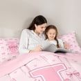 thumbnail image 4 of Erosebridal Pink L Personalized Initial Twin Comforter Sets 3-Piece For Girls Teens,Kawaii Ribbon Bow Knot Girl Bedding Set,Pink Reversible, 4 of 6