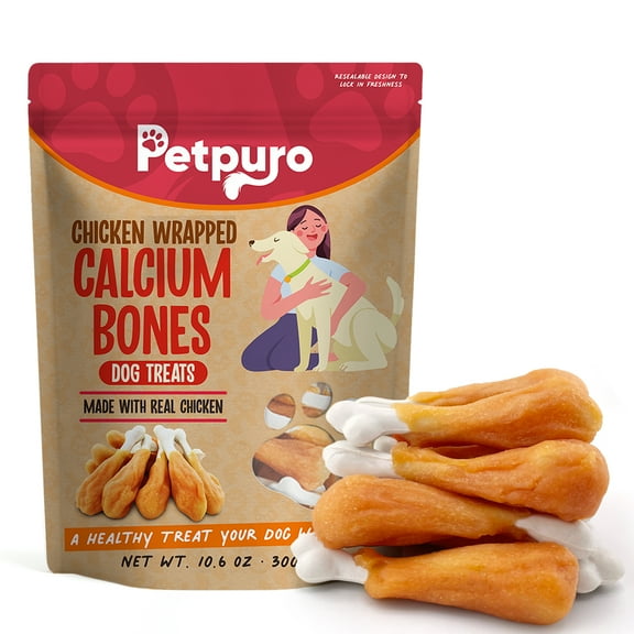 Chicken Wrapped Calcium Bone, Rawhide Free Healthy Dog Treats for All Dog Sizes, 10.6oz