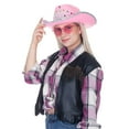 thumbnail image 2 of Funcredible Pink Cowgirl Hat with Heart Glasses - Pink Cowboy Hat with Tiara Crown, 2 of 6