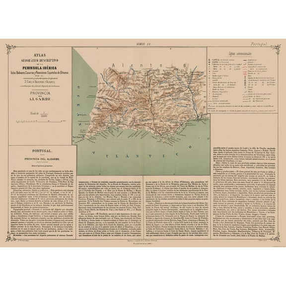 Historic Map - Algarve Portugal - Valverde 1880 - Vintage Wall Art