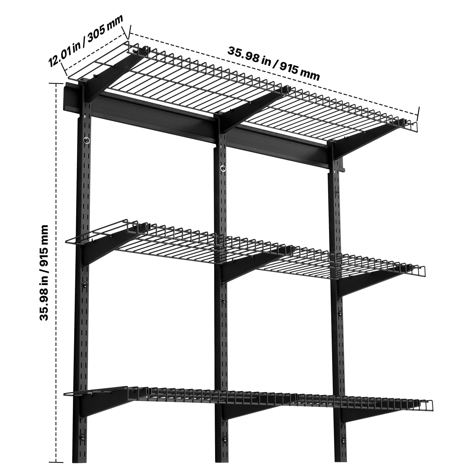VEVOR 3-Tier Heavy Duty Wall Garage Shelving, 0.9 x 3 ft Steel Wall Mounted Shelving Unit, 11 x 36 Inch Per Shelf Floating Storage Metal Rack for Garage with 450 lbs Total Weight Capacity, Black