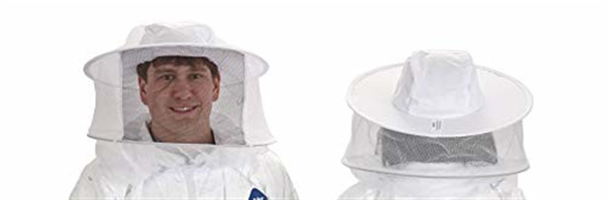 BEE PROOF Brand Beekeeper Veil White hat Round top w/ Elastic Under arm Straps 