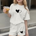 thumbnail image 2 of Miluxas Girls Summer Heart Graphic Outfits Casual Lounge Set Short Sleeve T Shirt and Elastic Waist Shorts 2 Piece Clothing Sets White 14-15Years, 2 of 6