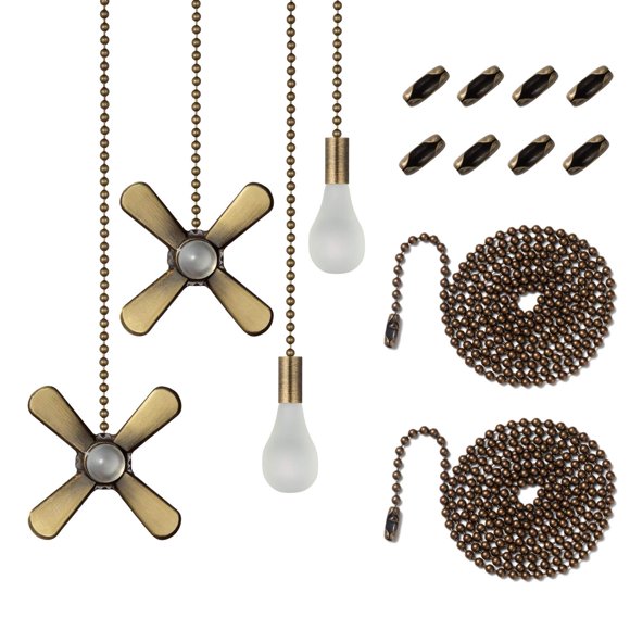 Generic ELFCAB Ceiling Fan Pull Chain Set, Including 4Pcs Beaded Ball Fan Pull Chain Pendant, Extra 8Pcs Pull Loop Connectors, 2Pcs 36 inches Fan Pull Chain Extension. (Antique Brass), 12inch