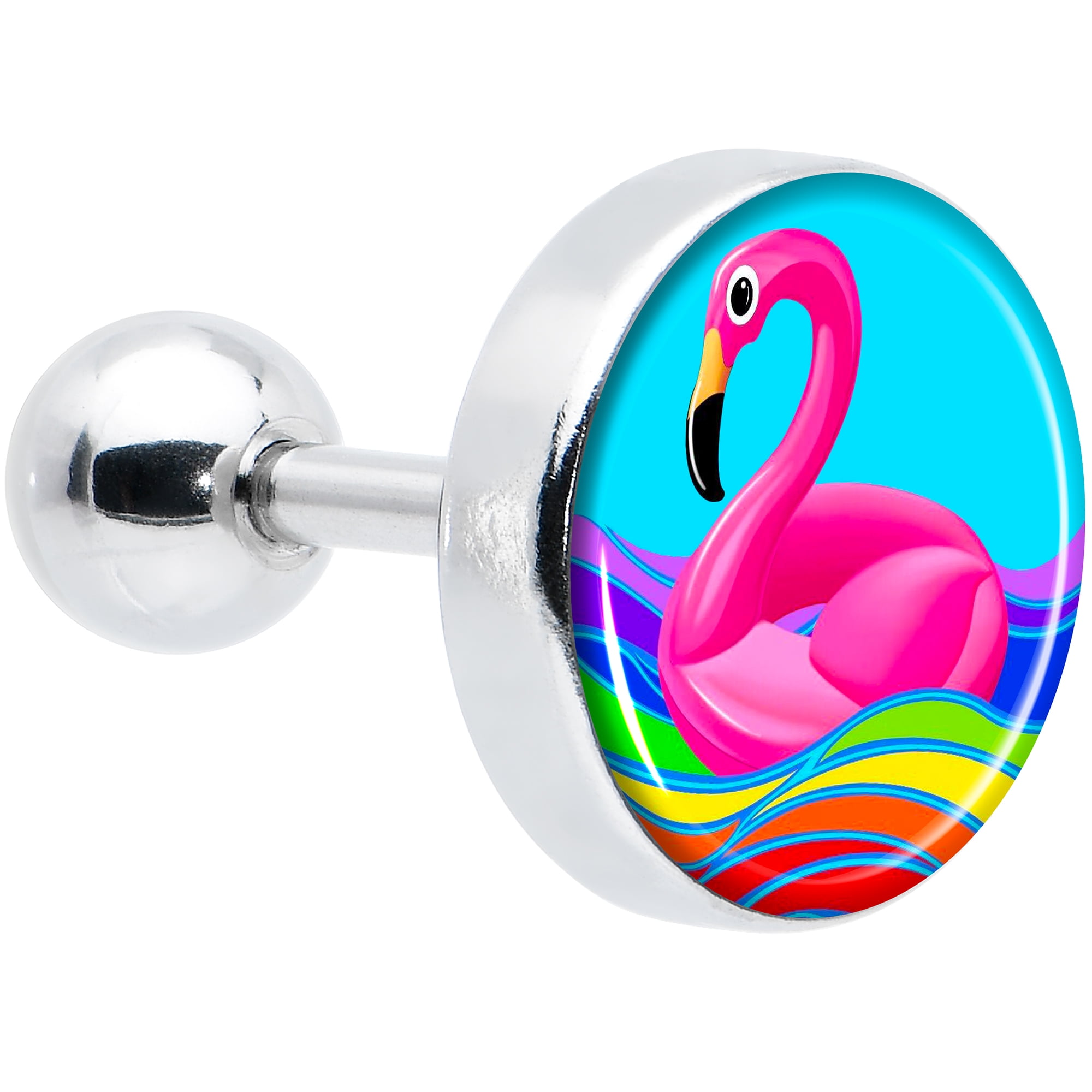 Body Candy 16G Womens 6mm Steel Rainbow Sea Floating Flamingo