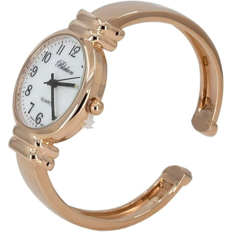 Women\'s Rose Gold Analog Quartz Metal hinged Bangle Pearl Cuff Bracelet Watch Blekon Original Mother of Pearl Cuff Bracelet Watch for  main image 3