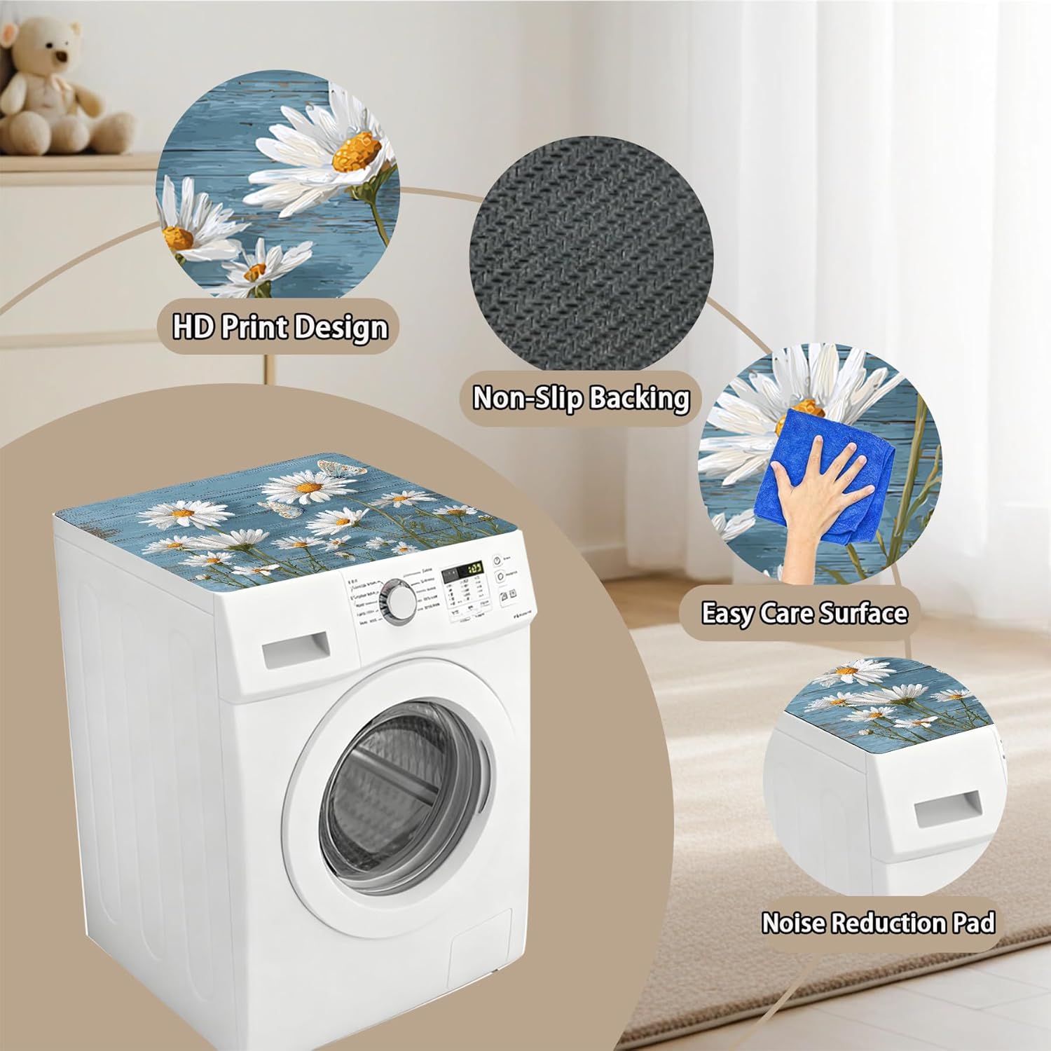 Washer Dryer Top Cover Mat, Non-Slip Laundry Room Decor, Laundry Room Kitchen Appliance Decor Protector, 23.6x19.7in