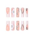 thumbnail image 2 of French Tip Nails Square Press on Nails Long Fake Nails with 3D Flowers White, 2 of 5