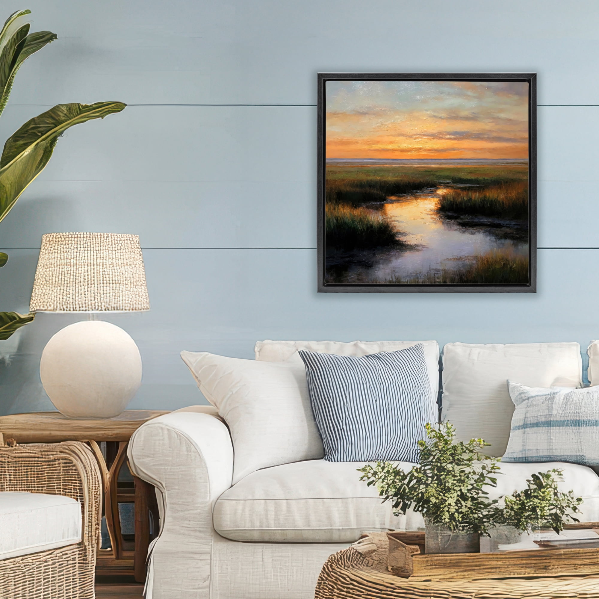 Stupell Industries Warm Marshland Sunset Black Framed Floater Canvas Wall Art, design by Petal Prints Design