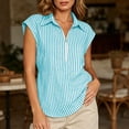 thumbnail image 2 of hoksml Women's Striped V Neck Cap Sleeve Sleeve Shirt, Loose Fit Quarter-Zip Collared Blouse for Daily and Office Wear, 2 of 9