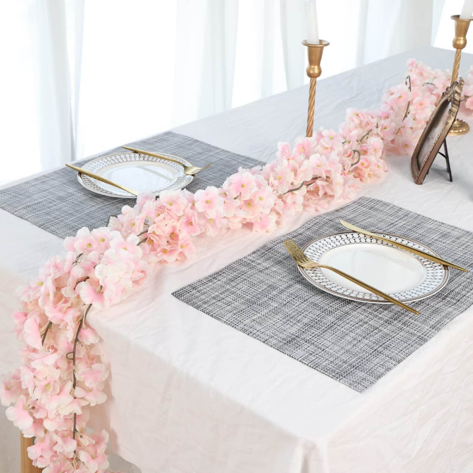 LYCAQL 6pcs Artificial Cherry Blossom Flower Vines Flowers for Outdoors Hanging Silk Flowers Garland for Wedding Party Home Japanese Kawaii Decor Flower Wall Wisteria Hanging Flowers