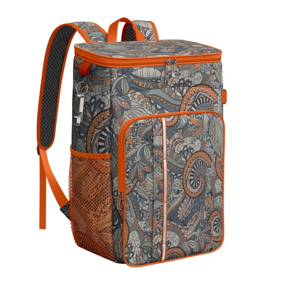 Retro Mandala Insulated Cooler Backpack - 20L Bohemian Pattern Leakproof Lunch Bag, 3-Layer Insulation for Camping, Hiking & Picnic, Holds 26 Cans