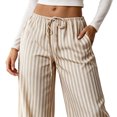 thumbnail image 4 of Kezqiaxn Wide Leg Pants for Women Striped Elastic Waist Drawstring Loose Casual Trousers with Pockets Women's Clothing Khaki XS, 4 of 5