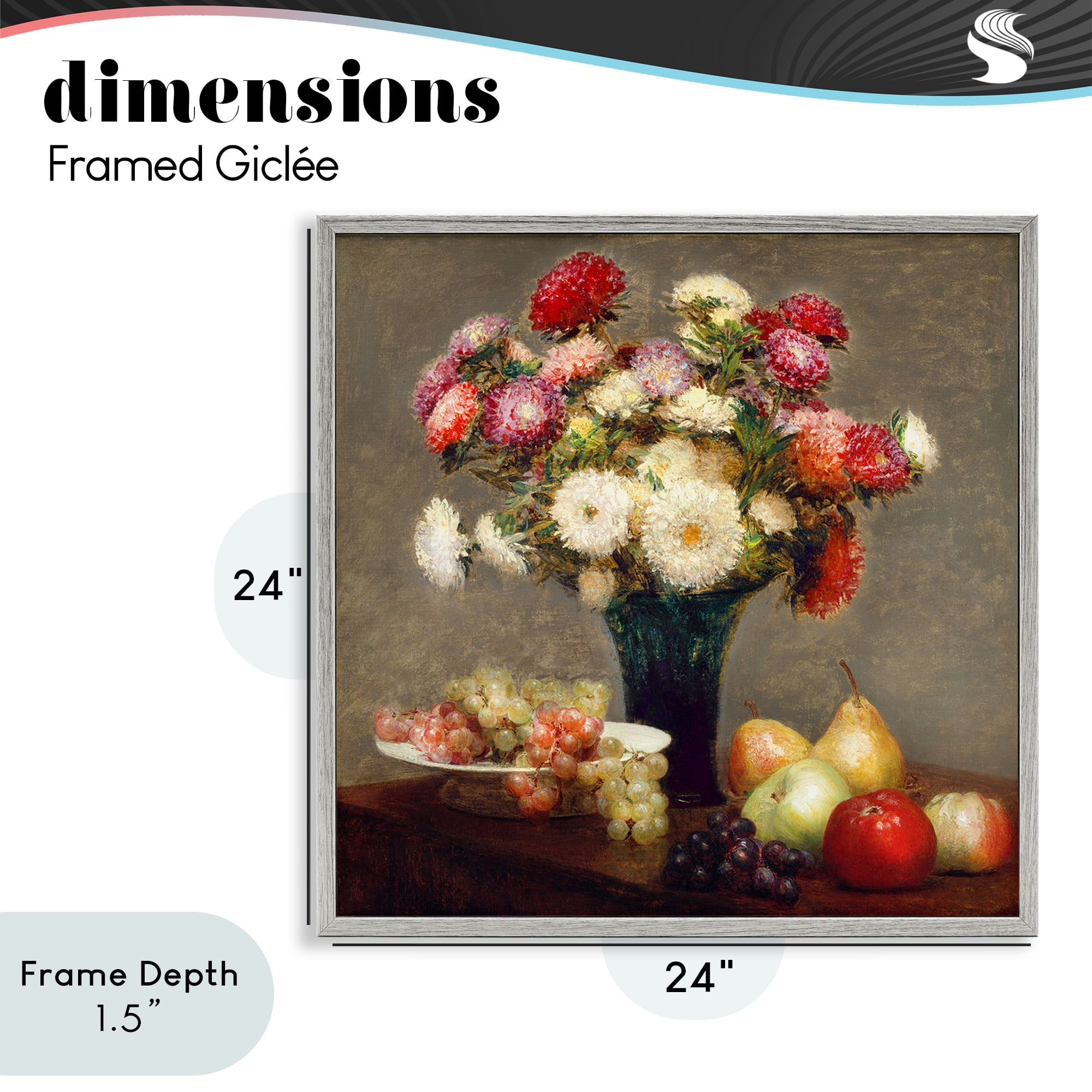 Stupell Industries Fruit & Asters Still Life Gray Framed Giclee Art, design by CAD Designs