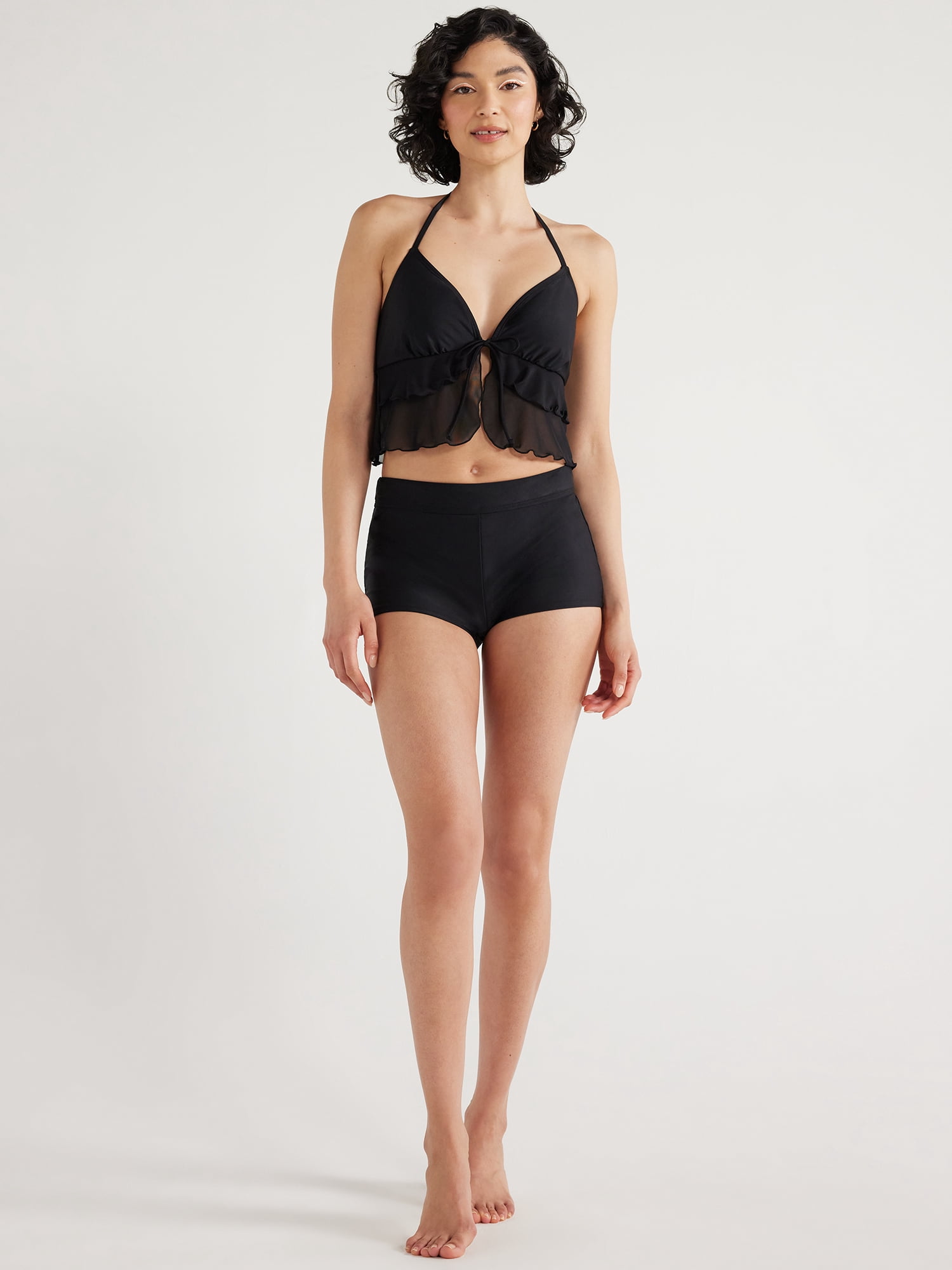 No Boundaries Black Boyshort Swim Bottoms, Sizes XXS - XXL
