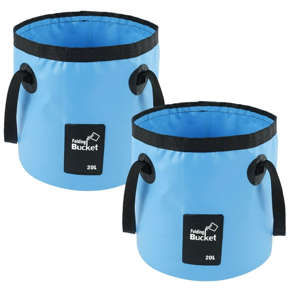 Collapsible Bucket with Handle, 2 Pack 5 Gallon Bucket(20L), Portable Camping Bucket, Ultra Lightweight Outdoor Basin Fishing Bucket, Folding Bucket for Fishing, Camping, Hiking, Car Washing and More