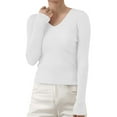 thumbnail image 2 of Women's V-Neck Ribbed Knit Pullover Sweater, Slim Fit Soft Stretchable Top for Fall Winter, Comfortable Casual Daily Wear, Versatile Layering Piece for Various Occasions White XXL, 2 of 7