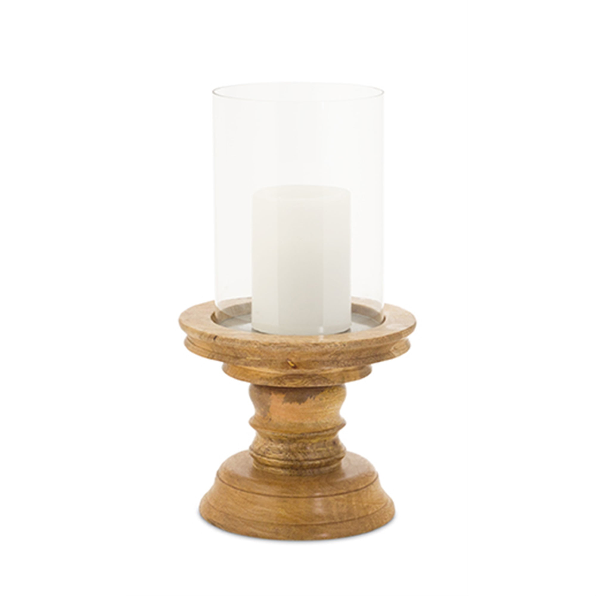Candle Holder 12.75"H Wood/Glass